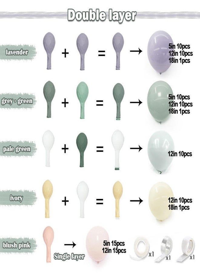 Partycus Dusty Green Purple Pink Balloon Arch Kit Double Stuffed, Lavender Light Sage Green Ivory Blush Pastel Balloon Garland for Baby Shower Birthday Wedding Flower Valentines Day Party Decoration - Image 4
